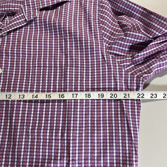 Peter Millar Button Shirt Mens Medium Button Down Long Sleeve Plaid Purple Red - Picture 5 of 7
